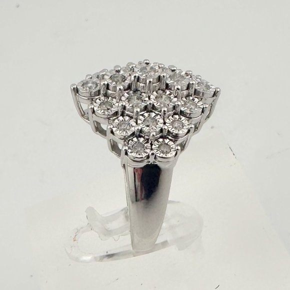 Beautiful 1/2 Carat Natural Diamond Cluster Ring in Sterling Silver - Picture 11 of 16